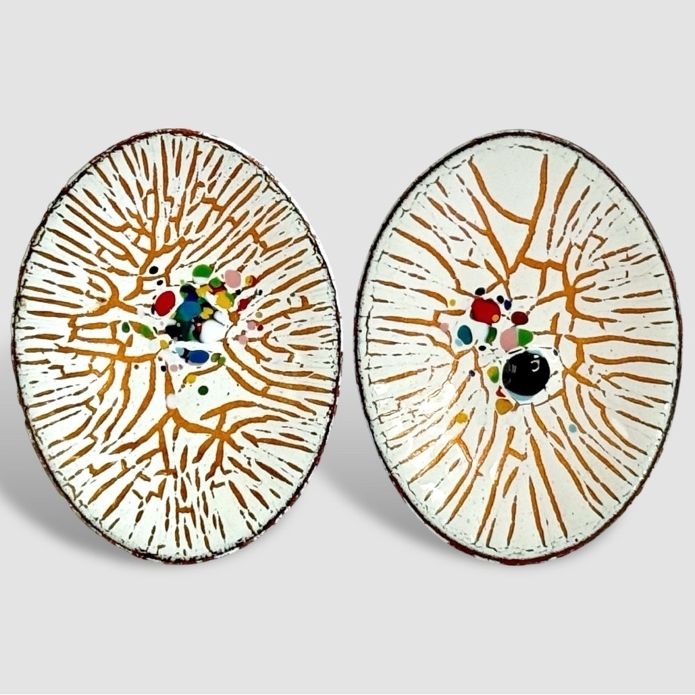 Rare Vintage Artisan Enamel Earrings – One-of-a-Kind Abstract Modernist Design